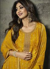 Embroidered Shilpa Shetty Salwar Suit in Yellow